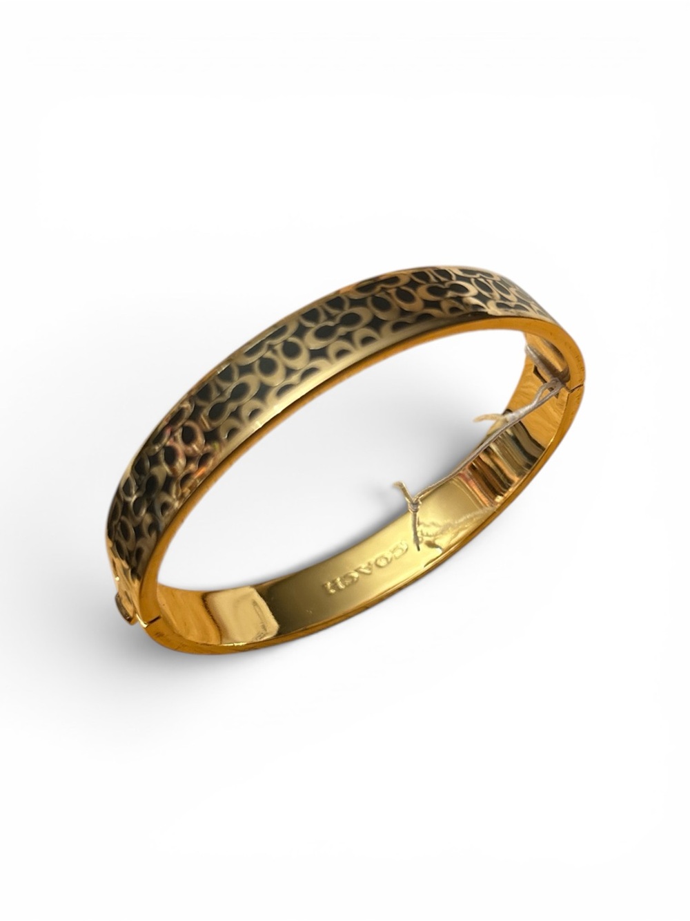Coach Gold-Tone Signature C Pattern Hinged Bangle Bracelet NWOT